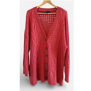 Torrid Red Plus Size 2 (2X=18/20) Pointelle Cotton Boyfriend Cardigan Sweater